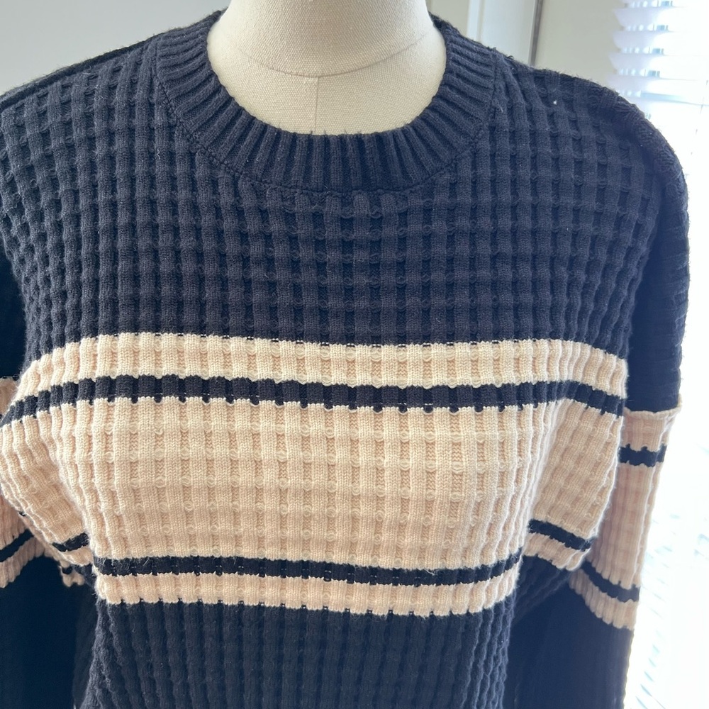Black and Cream Striped Women's Sweater - Picture 3 of 7